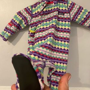 COPY - Patagonia 0-3mo. Hooded Zip fleece onesie geometric pattern unisex new!